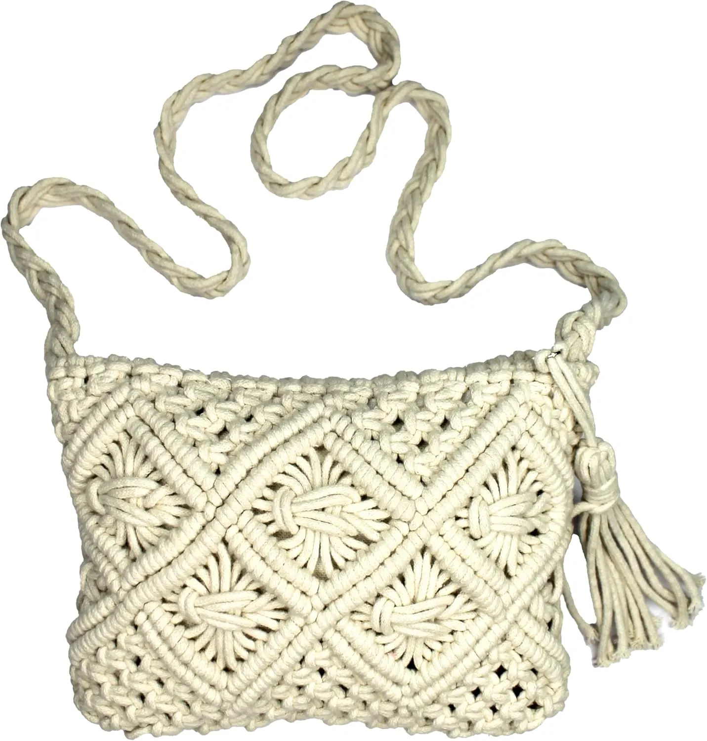 Premium Handmade Macrame Bag | Boho-Chic Cotton Crossbody Bag with Tassels | Stylish Shoulder Bag for Daily Use