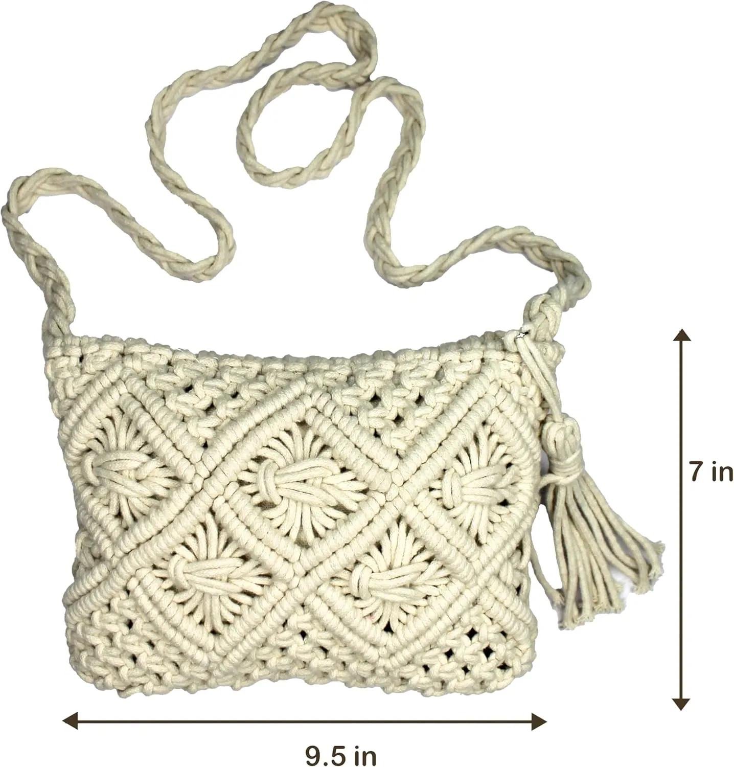 Premium Handmade Macrame Bag | Boho-Chic Cotton Crossbody Bag with Tassels | Stylish Shoulder Bag for Daily Use