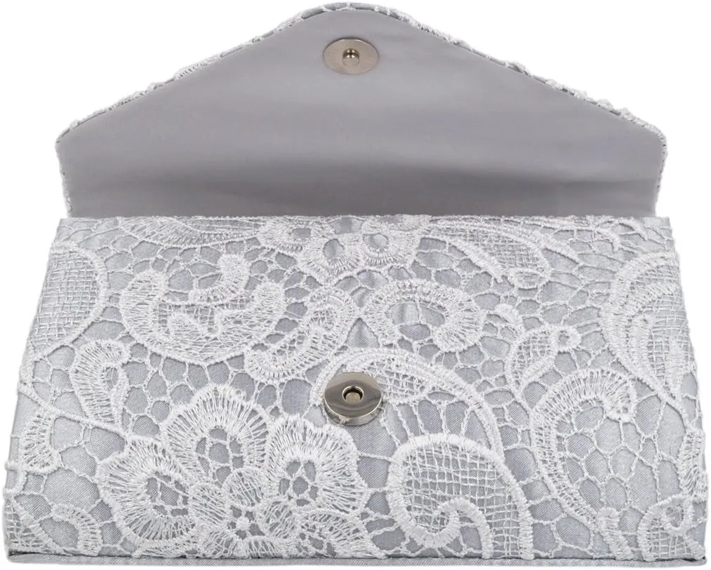 Premium Lace Paisley Floral Fabric Satin Envelope Flap Clutch Evening Bag