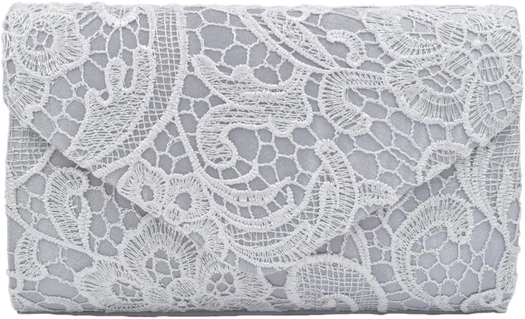 Premium Lace Paisley Floral Fabric Satin Envelope Flap Clutch Evening Bag