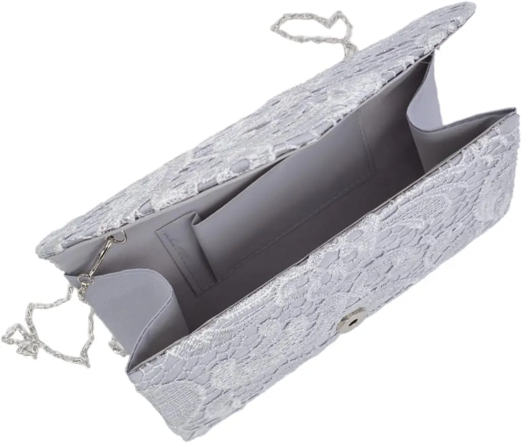 Premium Lace Paisley Floral Fabric Satin Envelope Flap Clutch Evening Bag