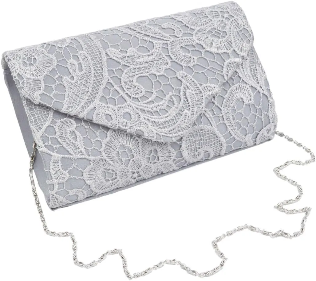 Premium Lace Paisley Floral Fabric Satin Envelope Flap Clutch Evening Bag