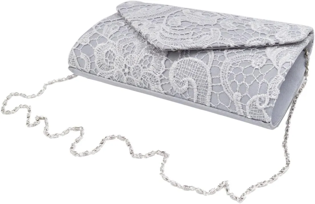 Premium Lace Paisley Floral Fabric Satin Envelope Flap Clutch Evening Bag