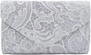 Premium Lace Paisley Floral Fabric Satin Envelope Flap Clutch Evening Bag