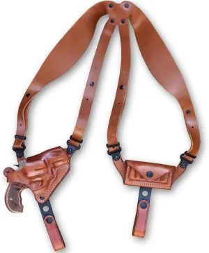 Premium Leather Horizontal Shoulder Holster System with Bullet Carrier for S&W Model 686 Plus 357 Magnum 7-Shot 2.5''BBL, Right Hand Draw, Brown Color #1474#