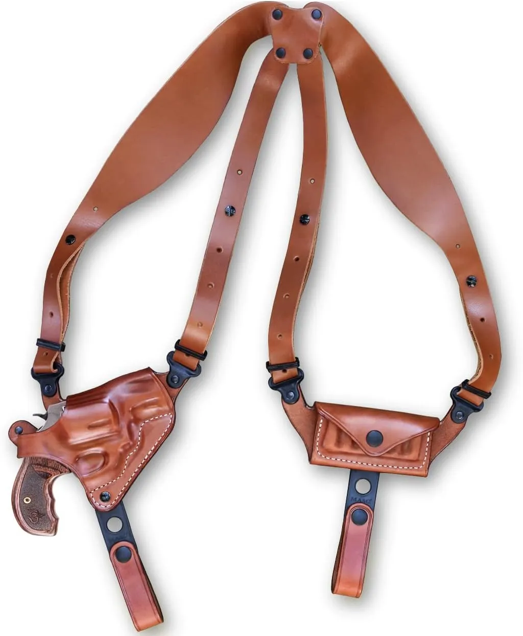 Premium Leather Horizontal Shoulder Holster System with Bullet Carrier for S&W Model 686 Plus 357 Magnum 7-Shot 2.5''BBL, Right Hand Draw, Brown Color #1474#
