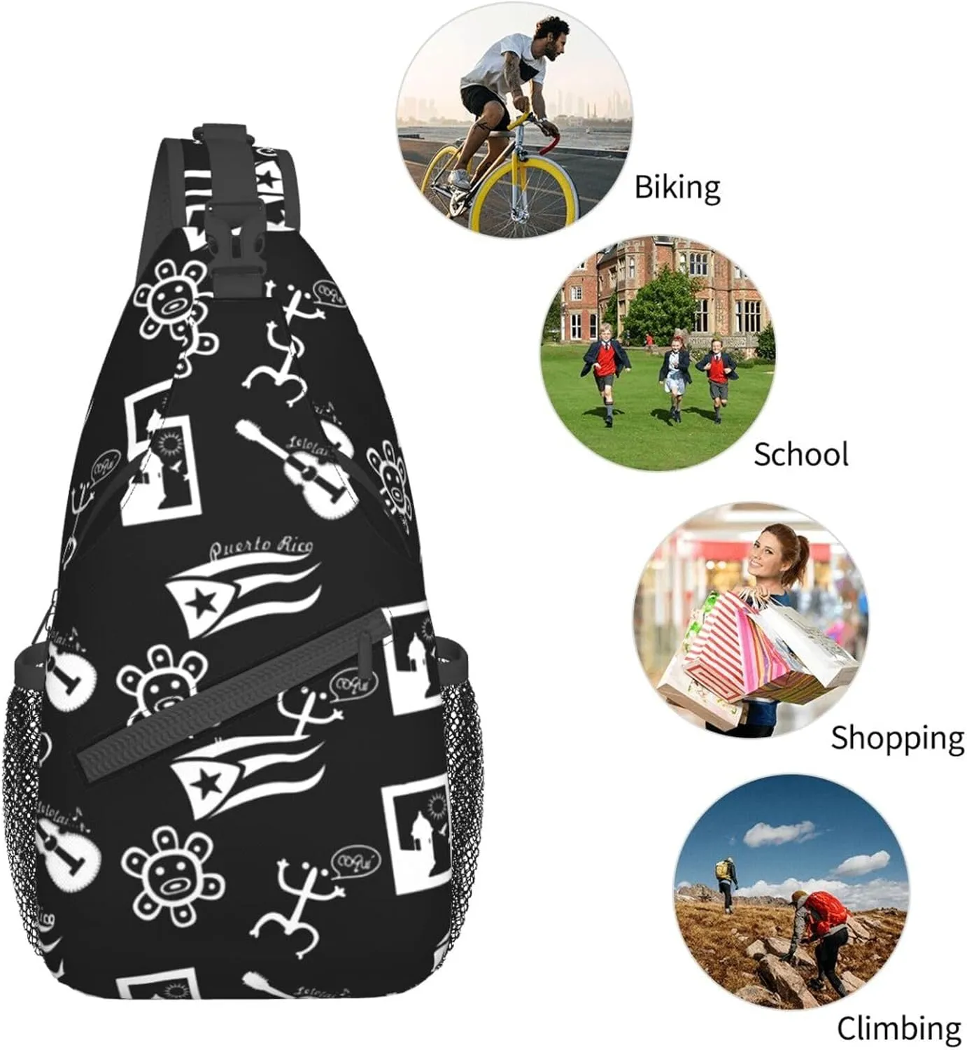 Puerto Rico Flag Crossbody Bag Puerto Rico Shoulder Bag Puerto Backpack Sling Bag Chest Casual Daypack