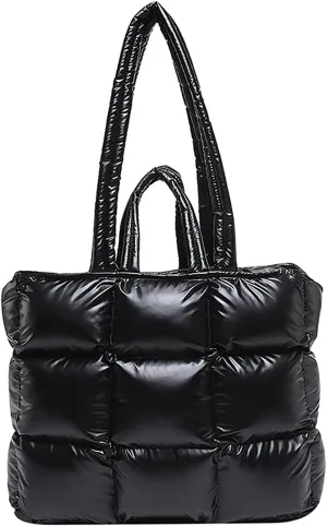 Puffer Tote Bag for Women, Quilted Puffy Handbag, Quilted Shoulder Bag Fluffy Satchel Purse for Work Travel Shopping