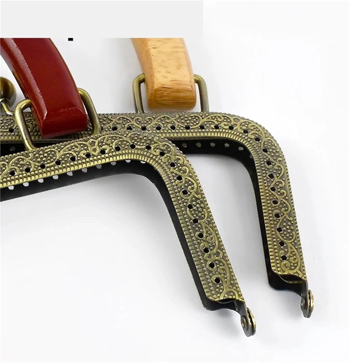Purse Clasp 20/25cm Metal Square Kiss Clasp Handles Embossed/Smooth Purse Frames Wooden Handle Bags Brackets Wallet Framework(20cm-A)