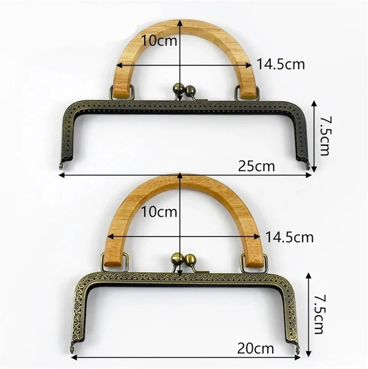 Purse Clasp 20/25cm Metal Square Kiss Clasp Handles Embossed/Smooth Purse Frames Wooden Handle Bags Brackets Wallet Framework(20cm-A)