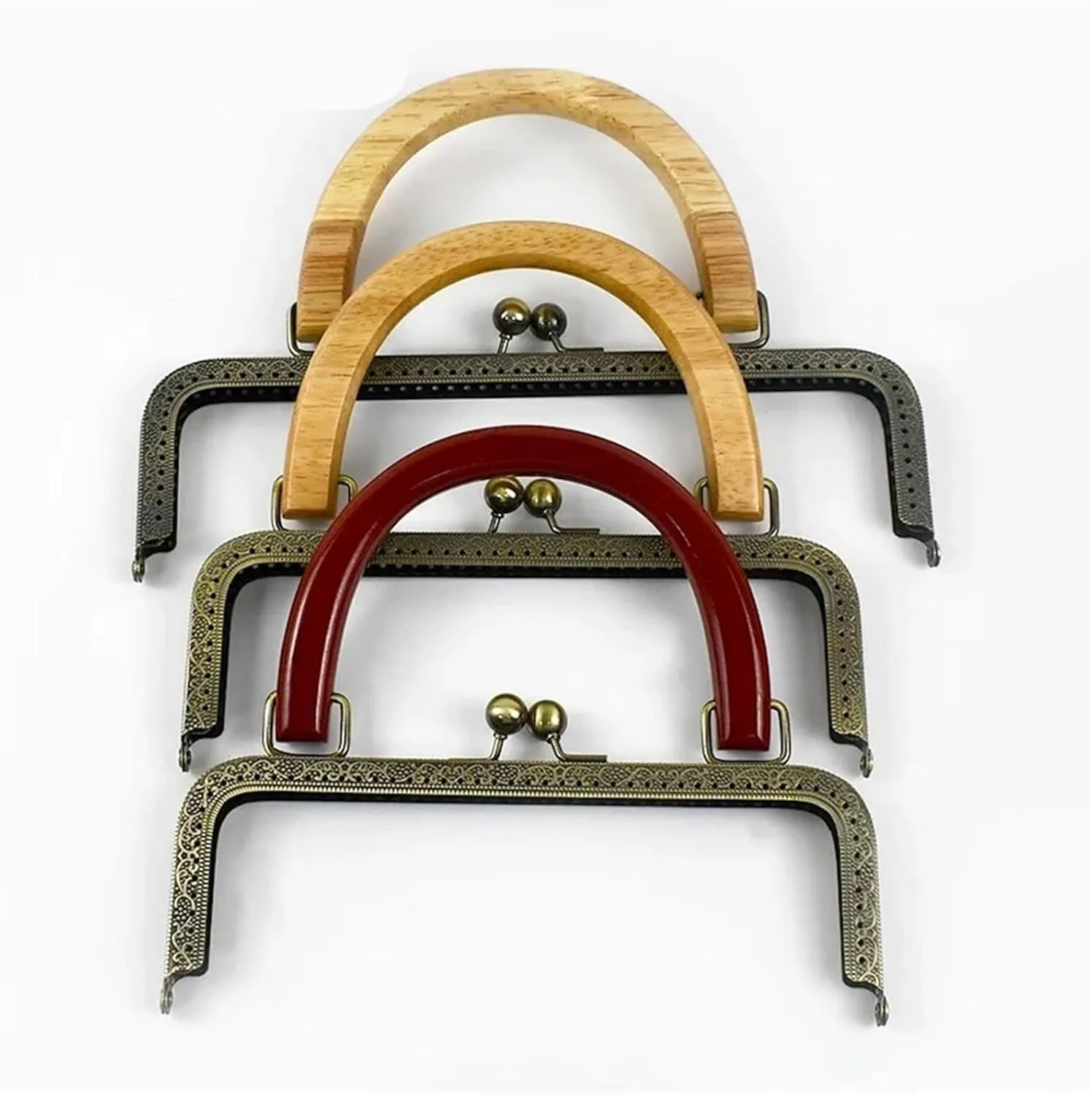Purse Clasp 20/25cm Metal Square Kiss Clasp Handles Embossed/Smooth Purse Frames Wooden Handle Bags Brackets Wallet Framework(20cm-A)