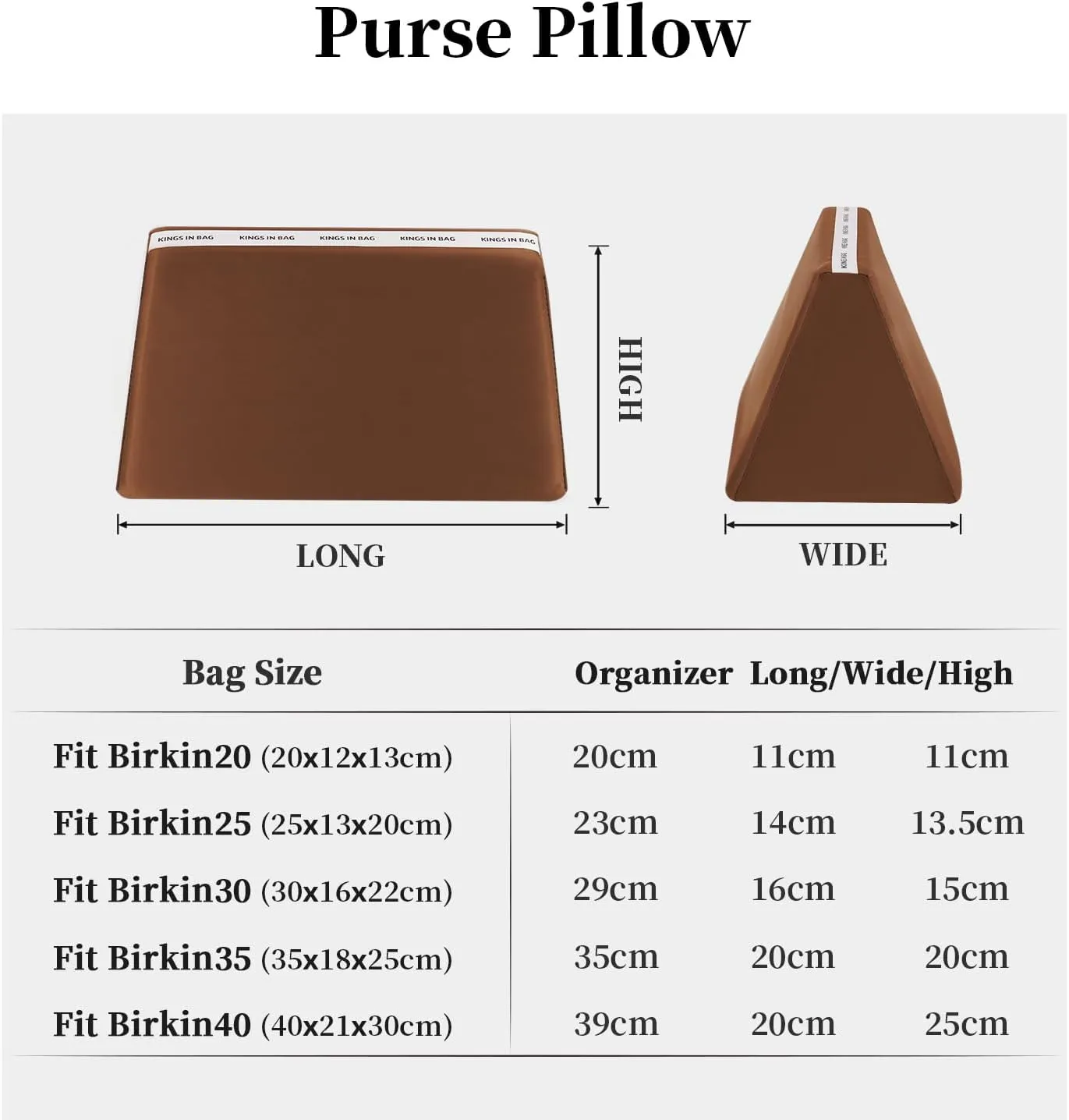 Purse Handbag Shaper Pillow Insert for Tote Bags, Luxury Bag Shaper with Lightweight Silk, Fits for Birkin 25/30/35 bags, Soft Memory Foam Inner(Gold, BK30)