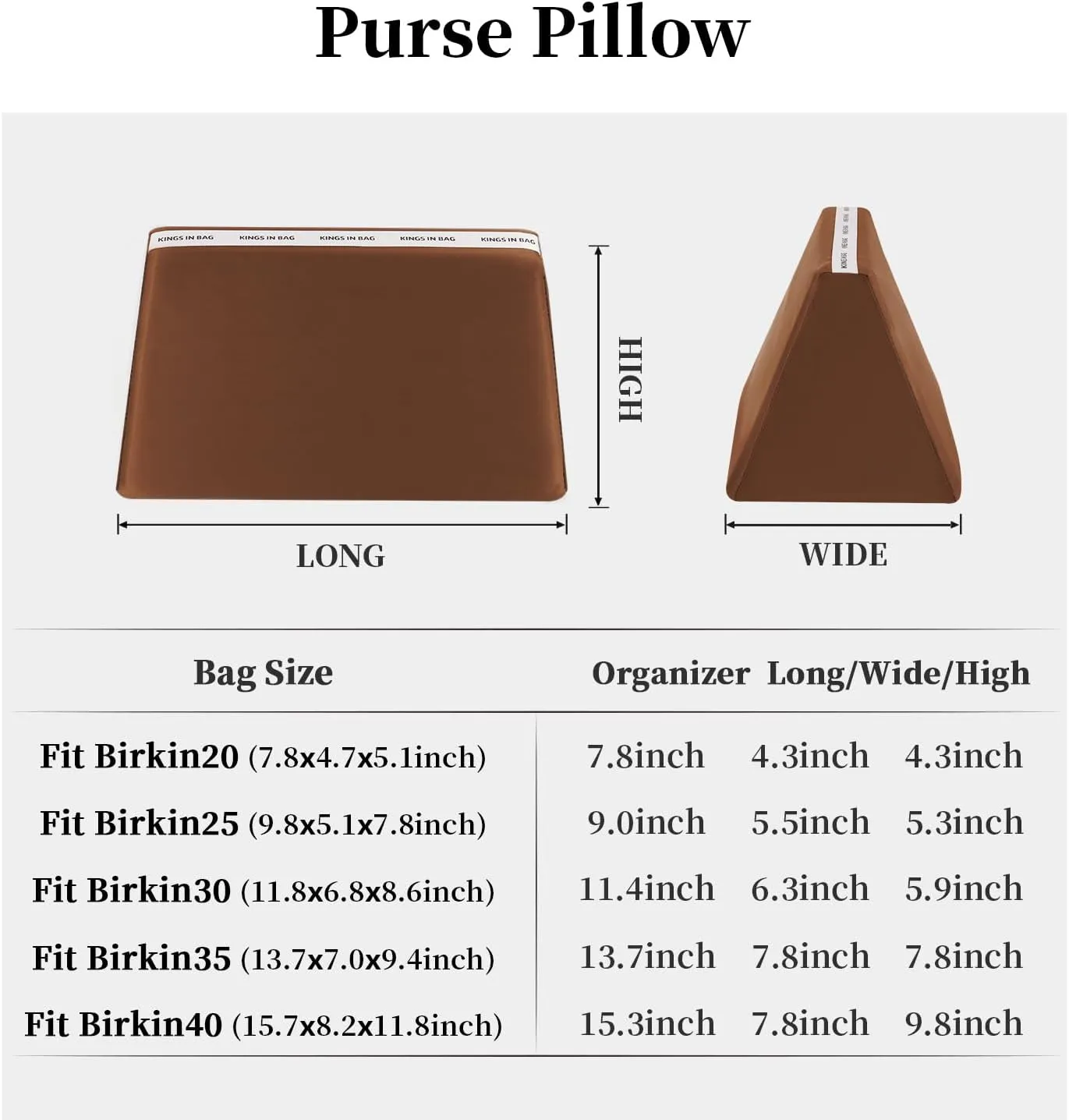 Purse Handbag Shaper Pillow Insert for Tote Bags, Luxury Bag Shaper with Lightweight Silk, Fits for Birkin 25/30/35 bags, Soft Memory Foam Inner(Gold, BK30)