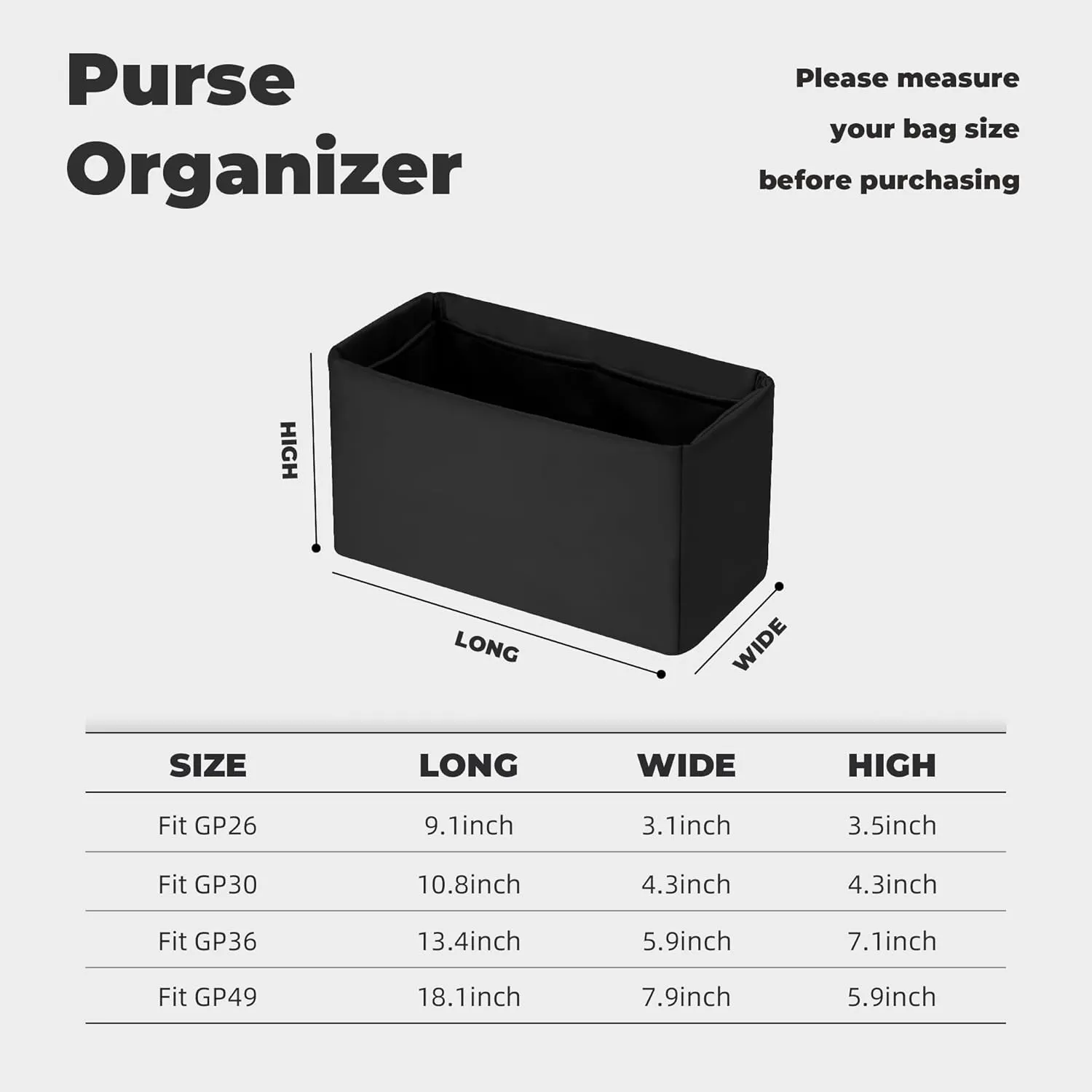 Purse Handbag Silky Organizer Insert Keep Bag Shape Fits Garden Party 26/30/36/49 Bags, Luxury Handbag Tote Lightweight Sturdy(GP 36,Black)