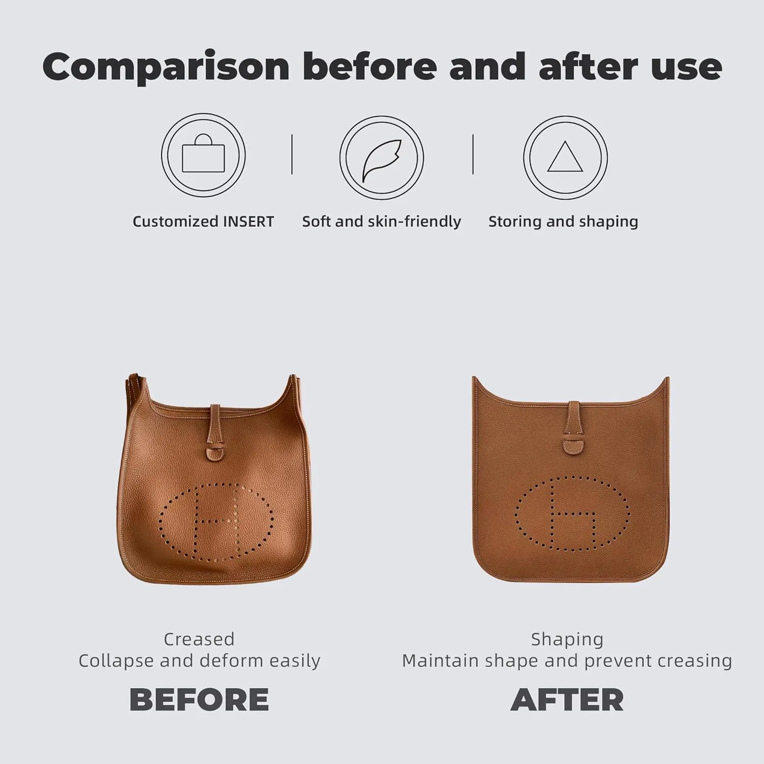 Purse Handbag Silky Organizer Insert Keep Bag Shape Fits Herme Evelyne Mini/29/33/40 bags, Luxury Handbag Tote Lightweight Sturdy(Evelyne 29,Craie)