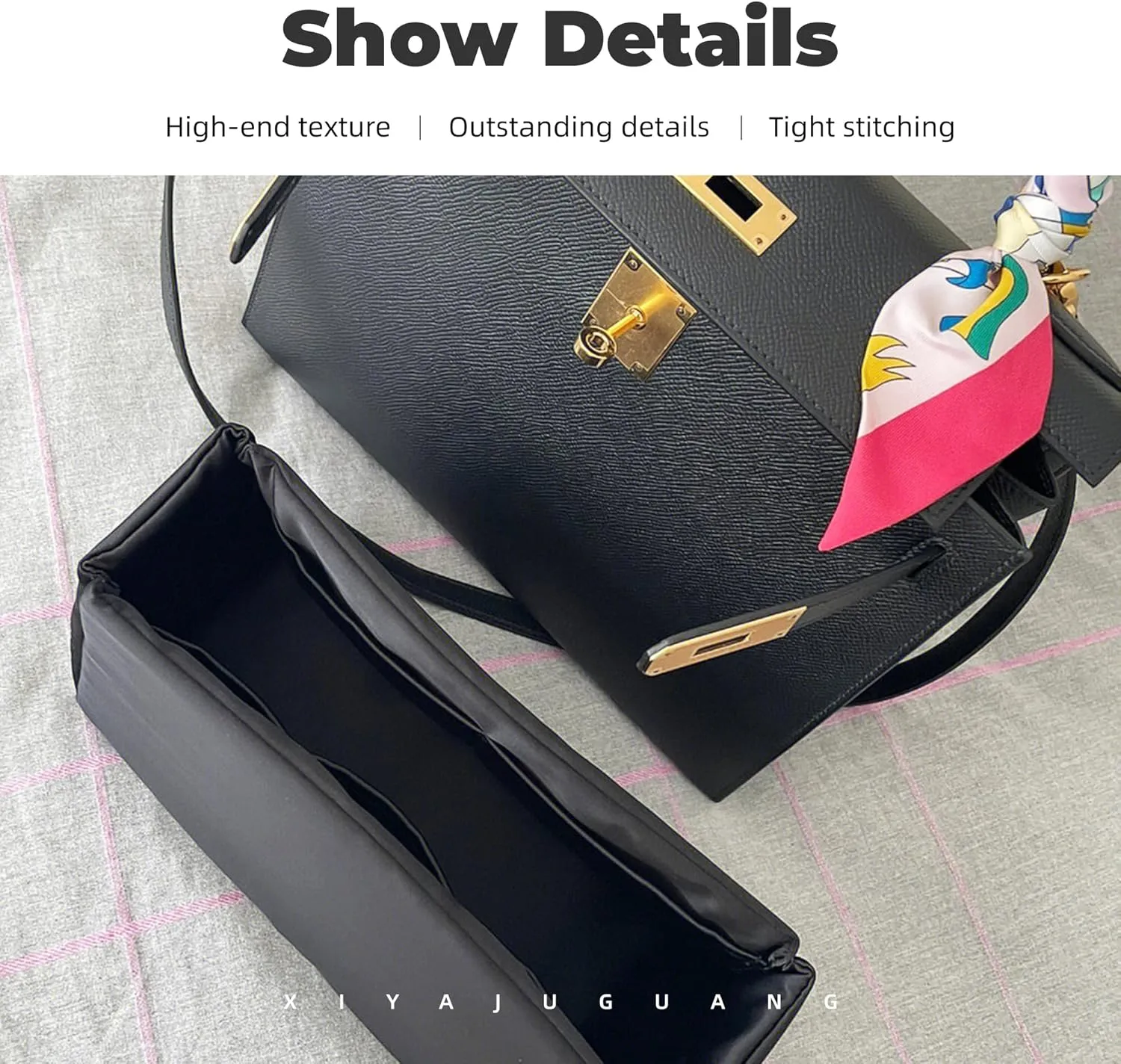 Purse Handbag Silky Organizer Insert Keep Bag Shape Fits Herme Kelly Pochette/Mini/20/25/32/35/40 bags, Luxury Handbag Tote Lightweight Sturdy(Kelly 28,Black)