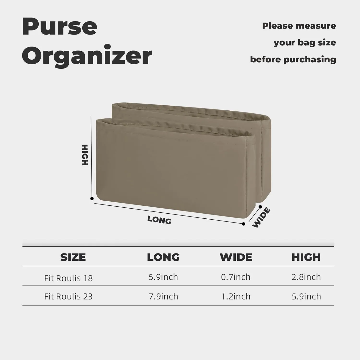 Purse Handbag Silky Organizer Insert Keep Bag Shape Fits Hermes Roulis 18/23 bags, Luxury Handbag Tote Lightweight Sturdy(Roulis 18,Cris tourterelle)