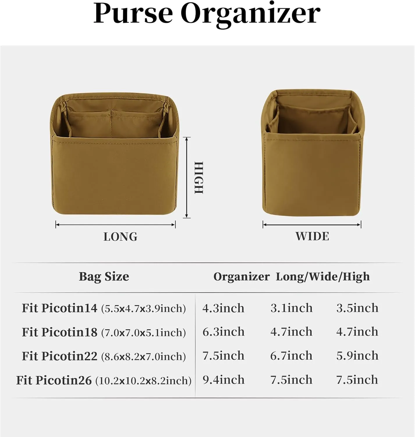 Purse Organizer Insert for Picotin 18/22, Satin Bag Organizer for Picotin Bags, Lightweight Purse Essentials for Women Luxury Handbags, Soft Touch Inner Liner with Multiple Pockets (Biscuit, PC22)