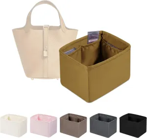 Purse Organizer Insert for Picotin 18/22, Satin Bag Organizer for Picotin Bags, Lightweight Purse Essentials for Women Luxury Handbags, Soft Touch Inner Liner with Multiple Pockets (Biscuit, PC22)
