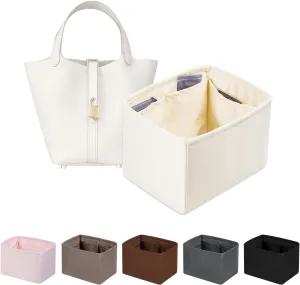 Purse Organizer Insert for Picotin 18/22, Satin Bag Organizer for Picotin Bags, Lightweight Purse Essentials for Women Luxury Handbags, Soft Touch Inner Liner with Multiple Pockets (Craie, PC22)