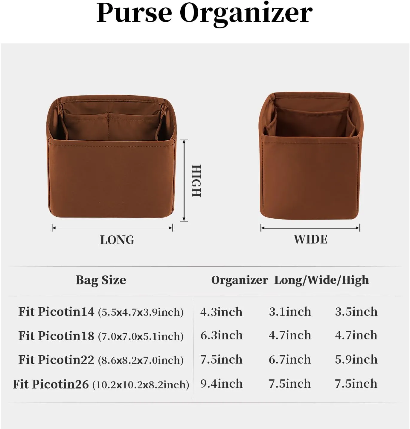 Purse Organizer Insert for Picotin 18/22, Satin Bag Organizer for Picotin Bags, Lightweight Purse Essentials for Women Luxury Handbags, Soft Touch Inner Liner with Multiple Pockets (Gold, PC22)