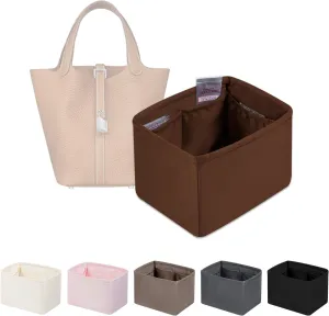 Purse Organizer Insert for Picotin 18/22, Satin Bag Organizer for Picotin Bags, Lightweight Purse Essentials for Women Luxury Handbags, Soft Touch Inner Liner with Multiple Pockets (Gold, PC22)