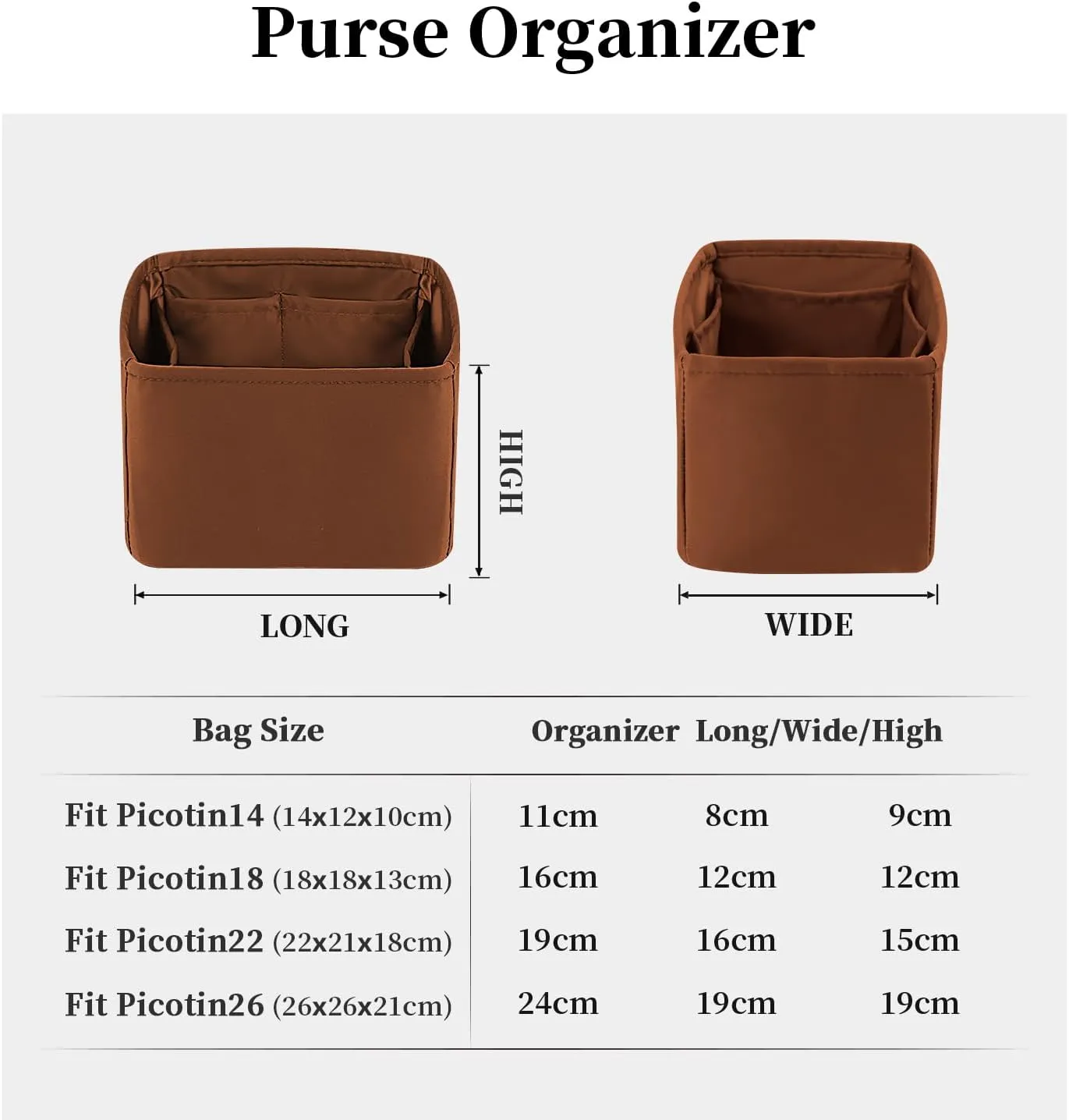 Purse Organizer Insert for Picotin 18/22, Satin Bag Organizer for Picotin Bags, Lightweight Purse Essentials for Women Luxury Handbags, Soft Touch Inner Liner with Multiple Pockets (Gold, PC22)