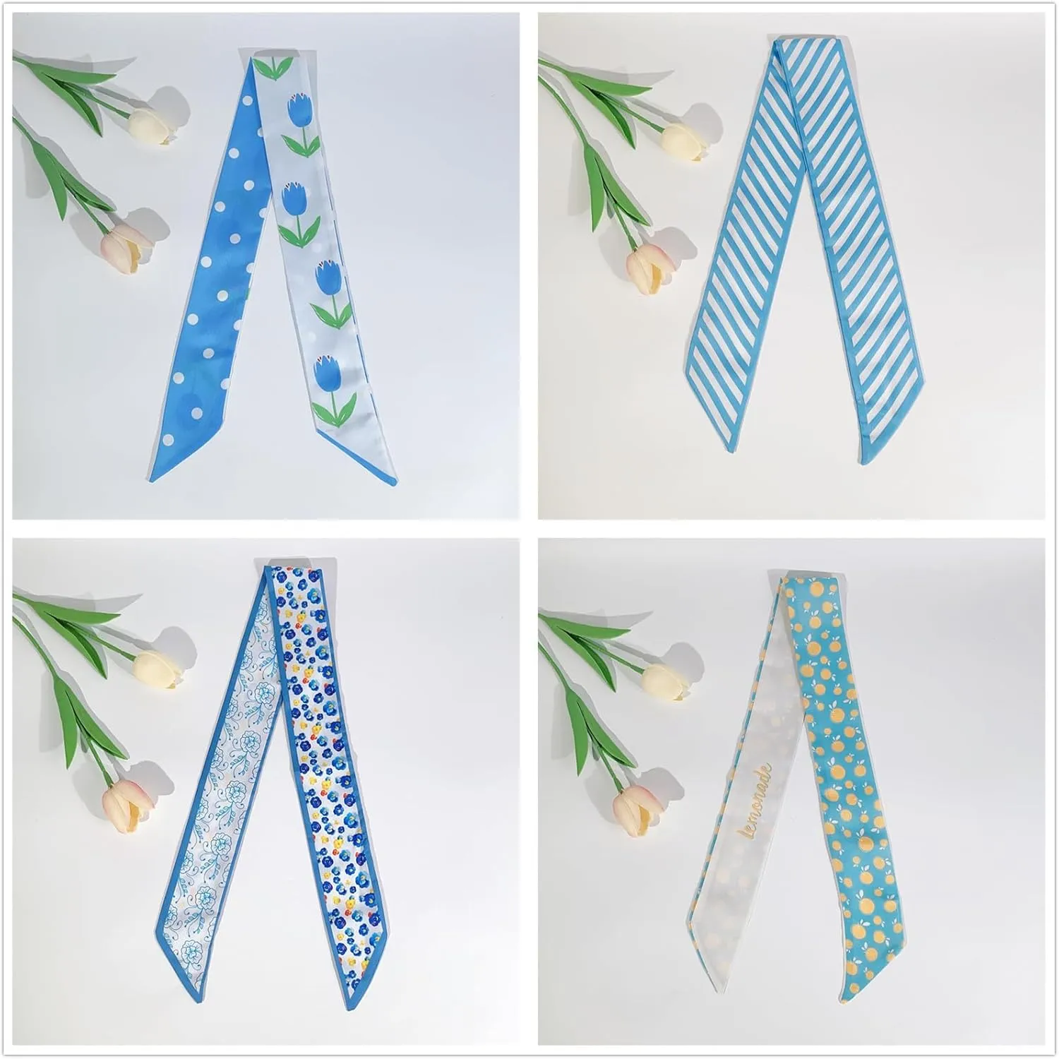 QTMY 17 Pack Purse Scarf for Bags Silk Head Scarf for Hair Handbag Women Scarfs Band Hair Neck Scarves Fashion
