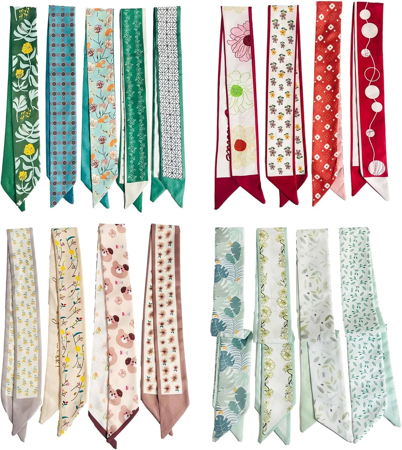 QTMY 17 Pack Purse Scarf for Bags Silk Head Scarf for Hair Handbag Women Scarfs Band Hair Neck Scarves Fashion