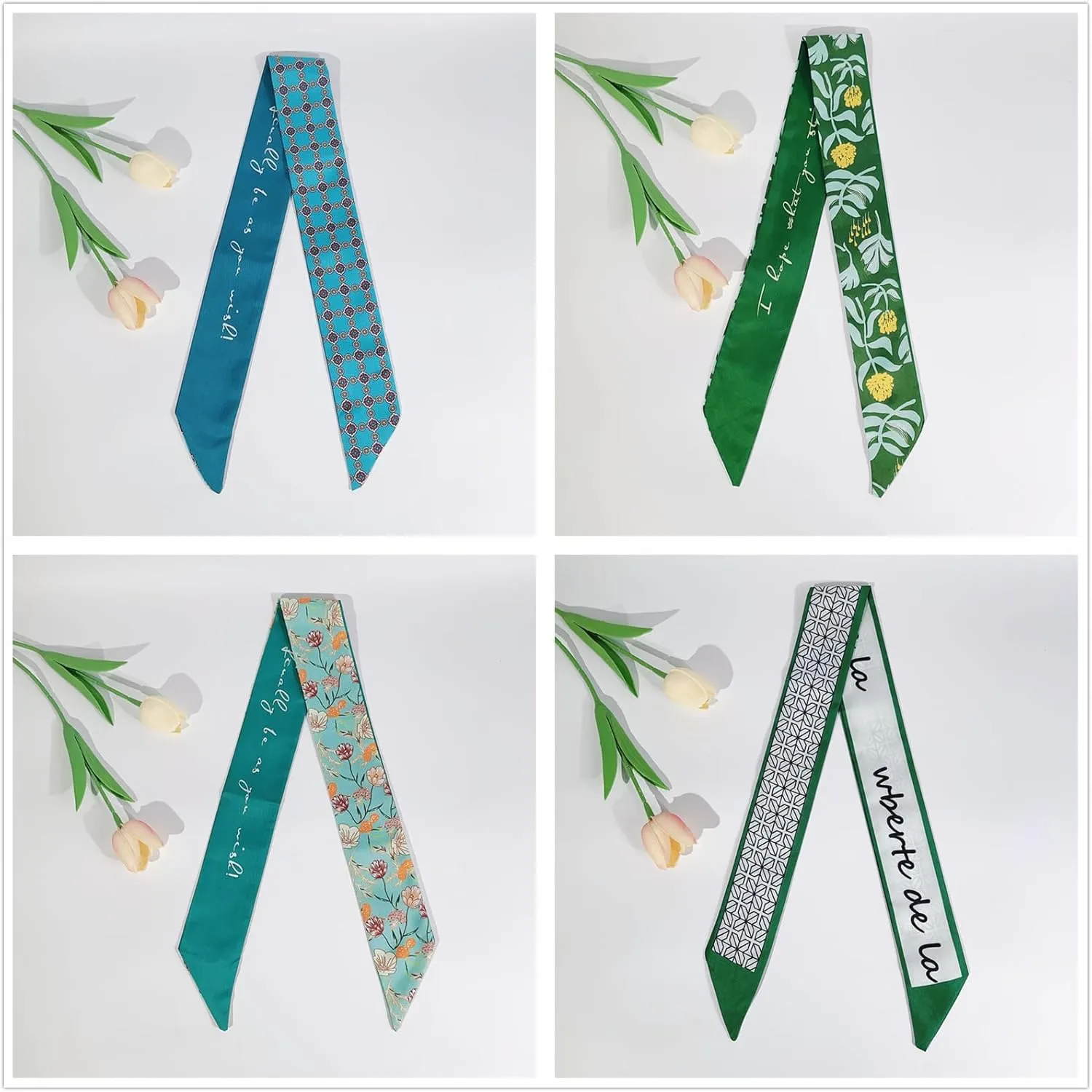 QTMY 17 Pack Purse Scarf for Bags Silk Head Scarf for Hair Handbag Women Scarfs Band Hair Neck Scarves Fashion