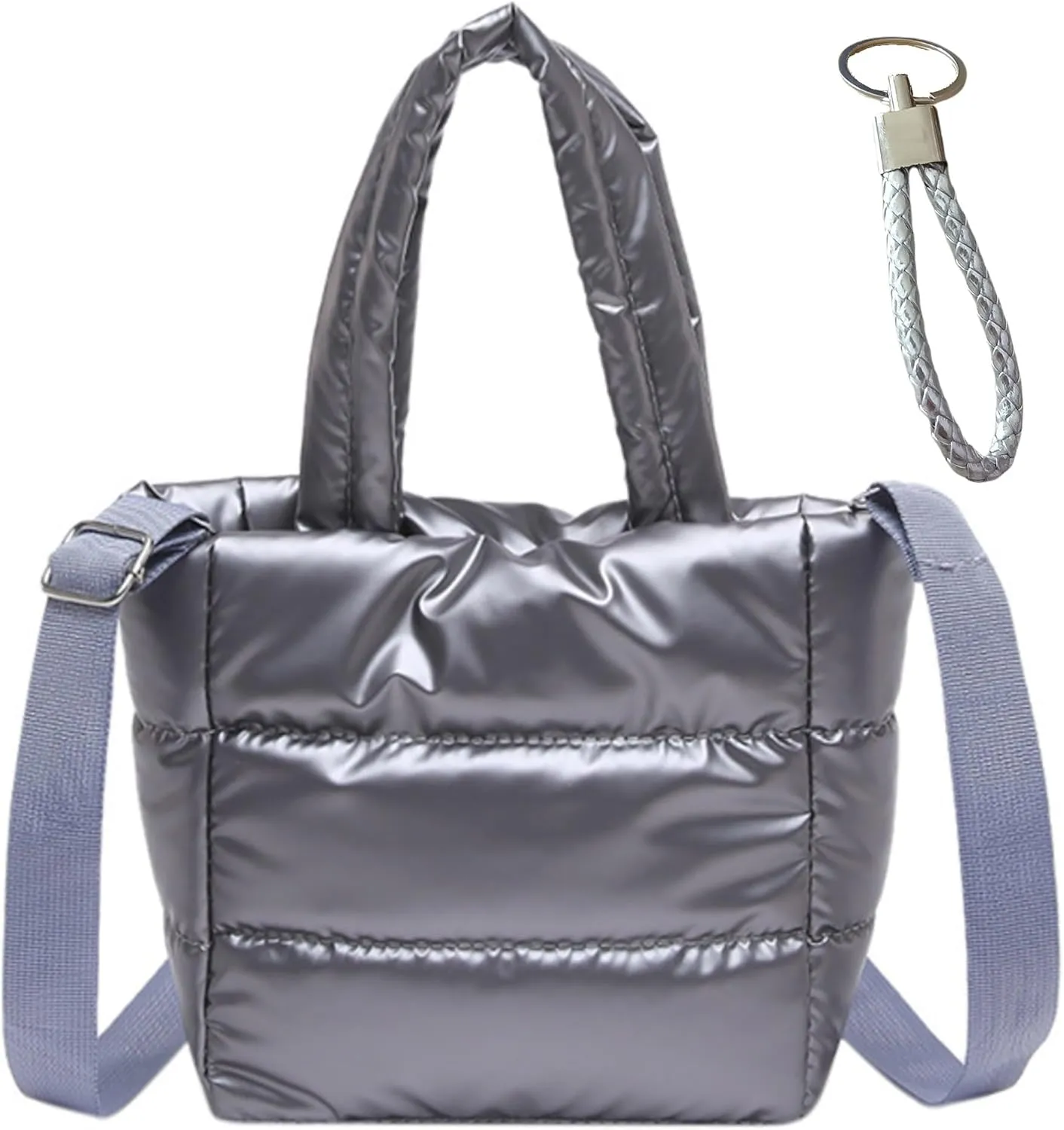 Quilted Metallic Lightweight Phone Crossbody Purse, Puffer Small Tote Bag Soft Padded Adjustable Strap, Women Shoulder Bag