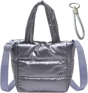 Quilted Metallic Lightweight Phone Crossbody Purse, Puffer Small Tote Bag Soft Padded Adjustable Strap, Women Shoulder Bag