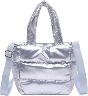 Quilted Metallic Lightweight Phone Crossbody Purse, Puffer Small Tote Bag Soft Padded Adjustable Strap, Women Shoulder Bag