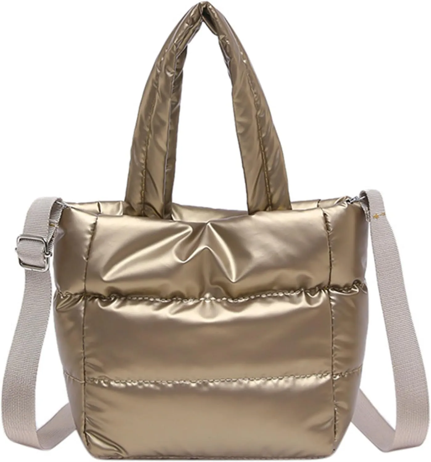 Quilted Metallic Lightweight Phone Crossbody Purse, Puffer Small Tote Bag Soft Padded Adjustable Strap, Women Shoulder Bag