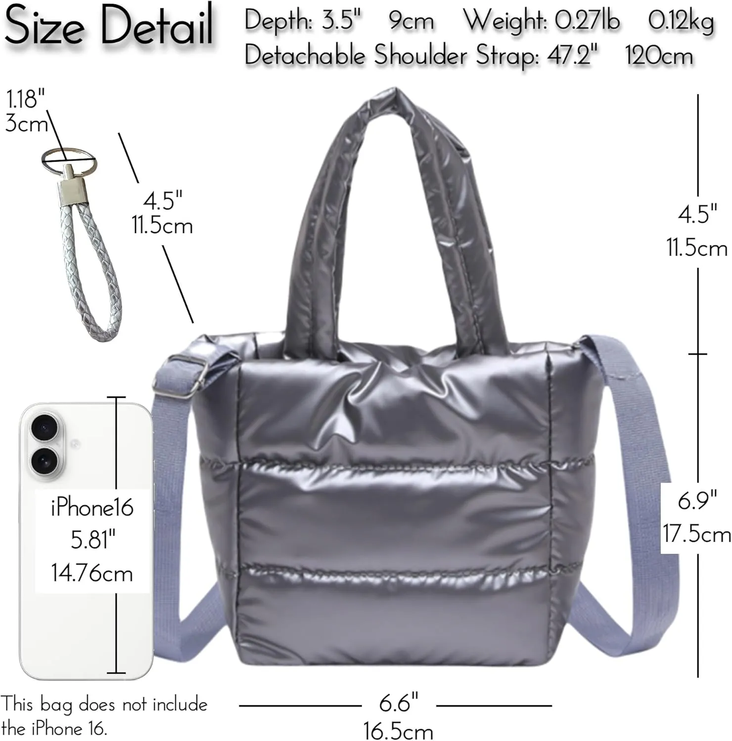 Quilted Metallic Lightweight Phone Crossbody Purse, Puffer Small Tote Bag Soft Padded Adjustable Strap, Women Shoulder Bag