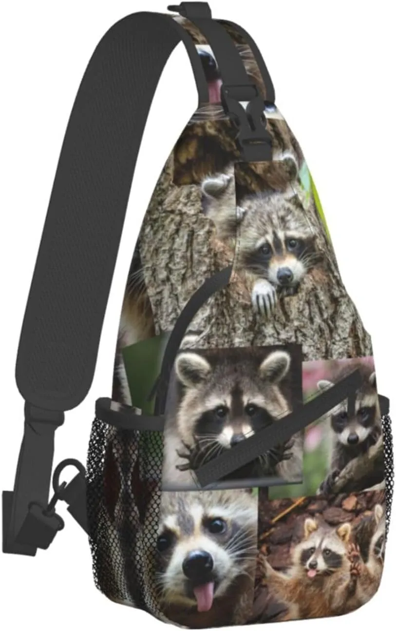 Raccoon Sling Bag Cute Crossbody Chest Daypack Casual Backpack Animal Shoulder Bag Cute Bag