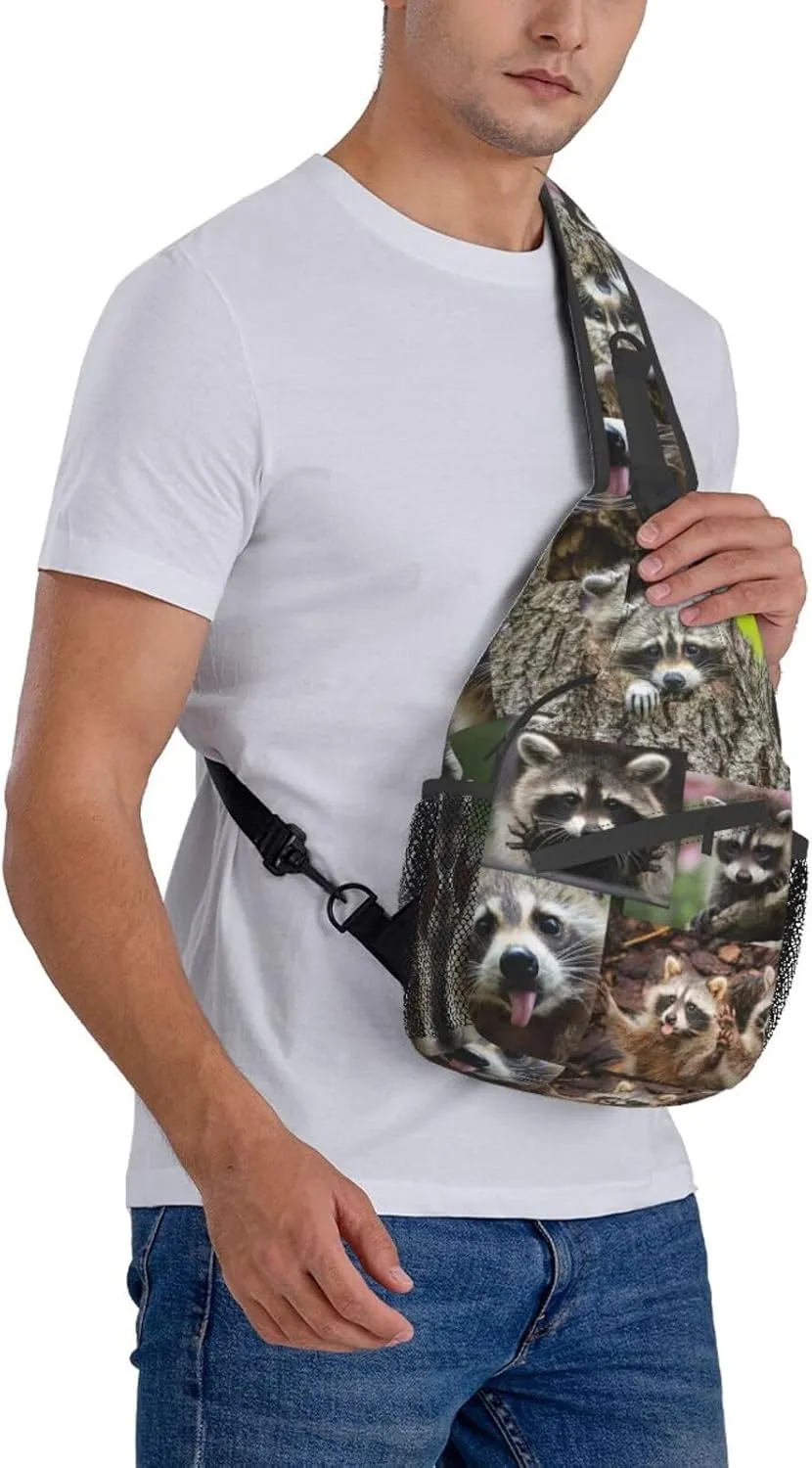 Raccoon Sling Bag Cute Crossbody Chest Daypack Casual Backpack Animal Shoulder Bag Cute Bag