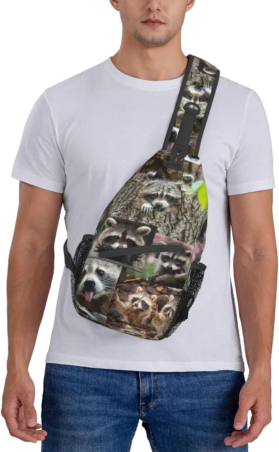 Raccoon Sling Bag Cute Crossbody Chest Daypack Casual Backpack Animal Shoulder Bag Cute Bag