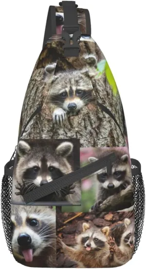 Raccoon Sling Bag Cute Crossbody Chest Daypack Casual Backpack Animal Shoulder Bag Cute Bag