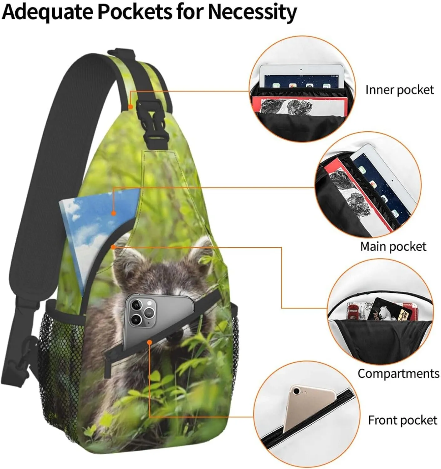 Raccoon Sling Bag Cute Crossbody Chest Daypack Casual Backpack Animal Shoulder Bag Cute Bag