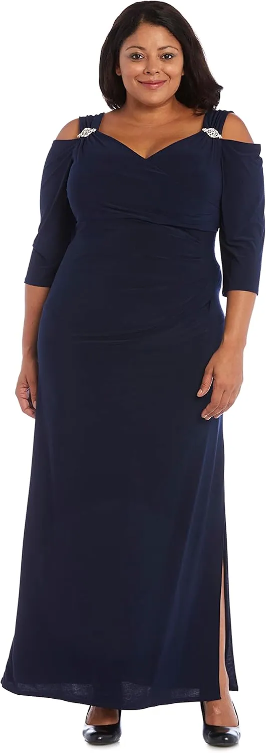 R&M Richards Women's Gathered Off The Shoulder V-Neck Gown
