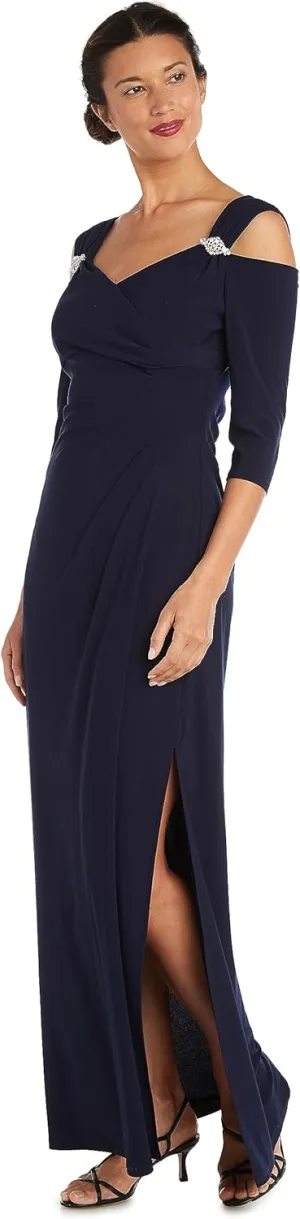 R&M Richards Women's Gathered Off The Shoulder V-Neck Gown