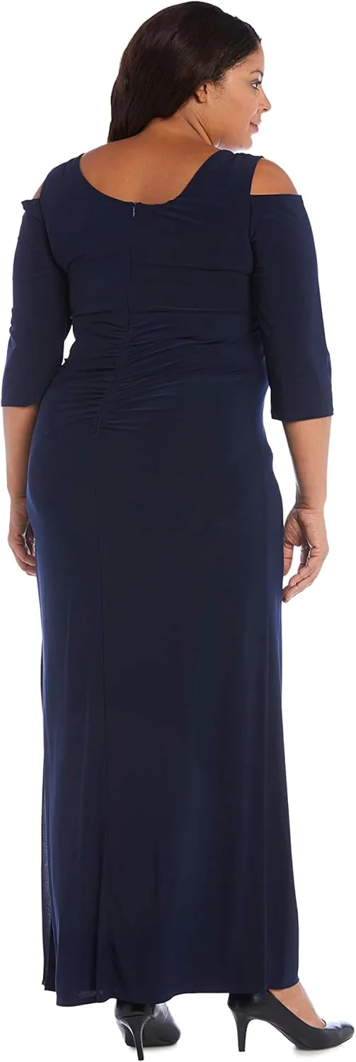 R&M Richards Women's Gathered Off The Shoulder V-Neck Gown