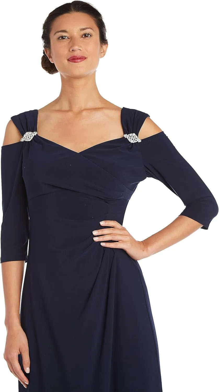 R&M Richards Women's Gathered Off The Shoulder V-Neck Gown