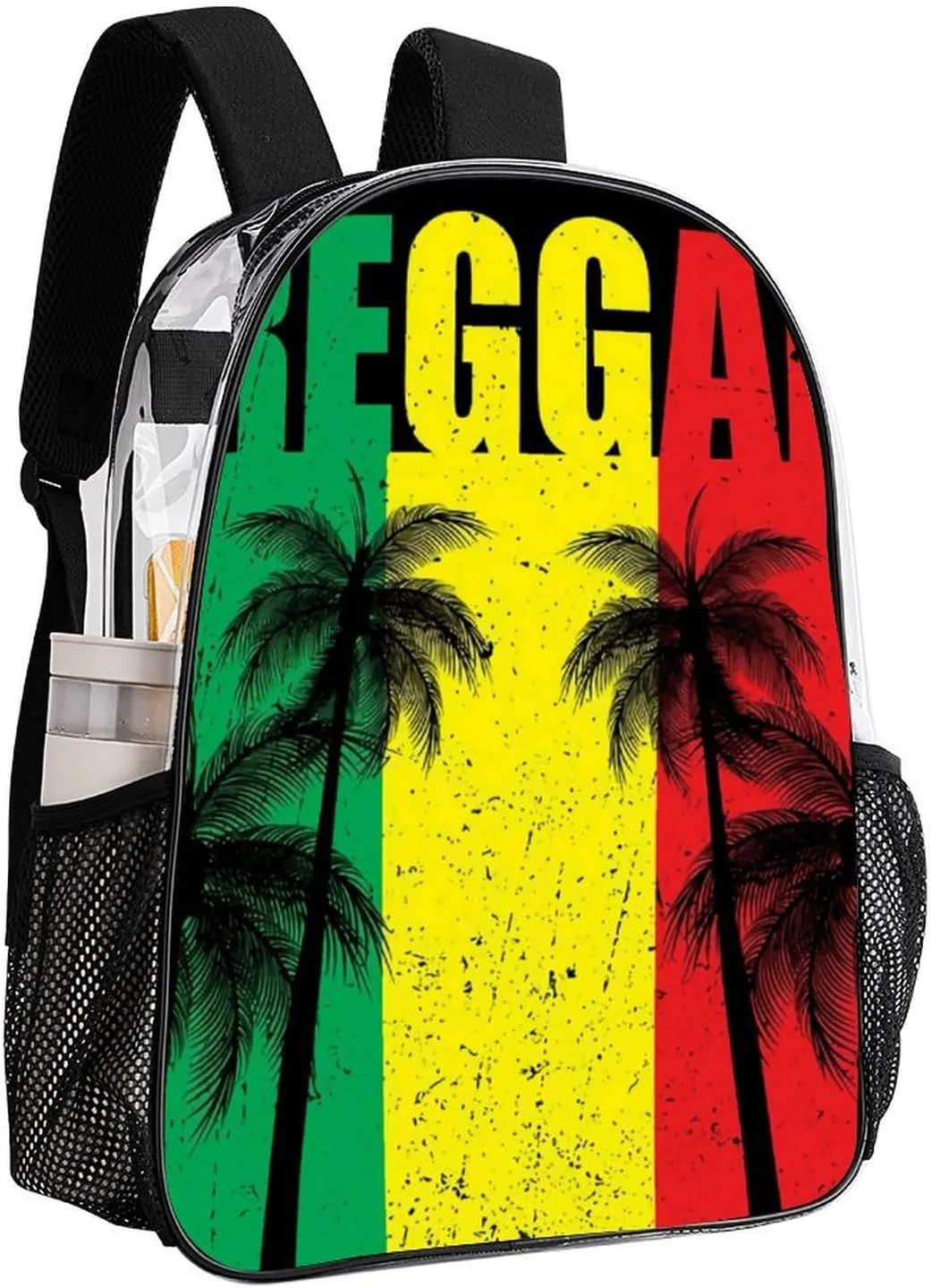 Rasta Reggae Flag Jamaican Palm Tree Vacation Clear Backpacks PVC Transparent Laptop Backpack Multipurpose Double Shoulder Bag for Men Women Gifts