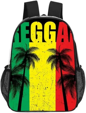 Rasta Reggae Flag Jamaican Palm Tree Vacation Clear Backpacks PVC Transparent Laptop Backpack Multipurpose Double Shoulder Bag for Men Women Gifts
