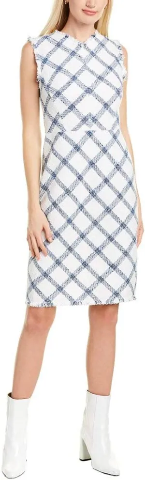 Rebecca Taylor Plaid Tweed Mini Sheath Dress, Snowblue, Size 8
