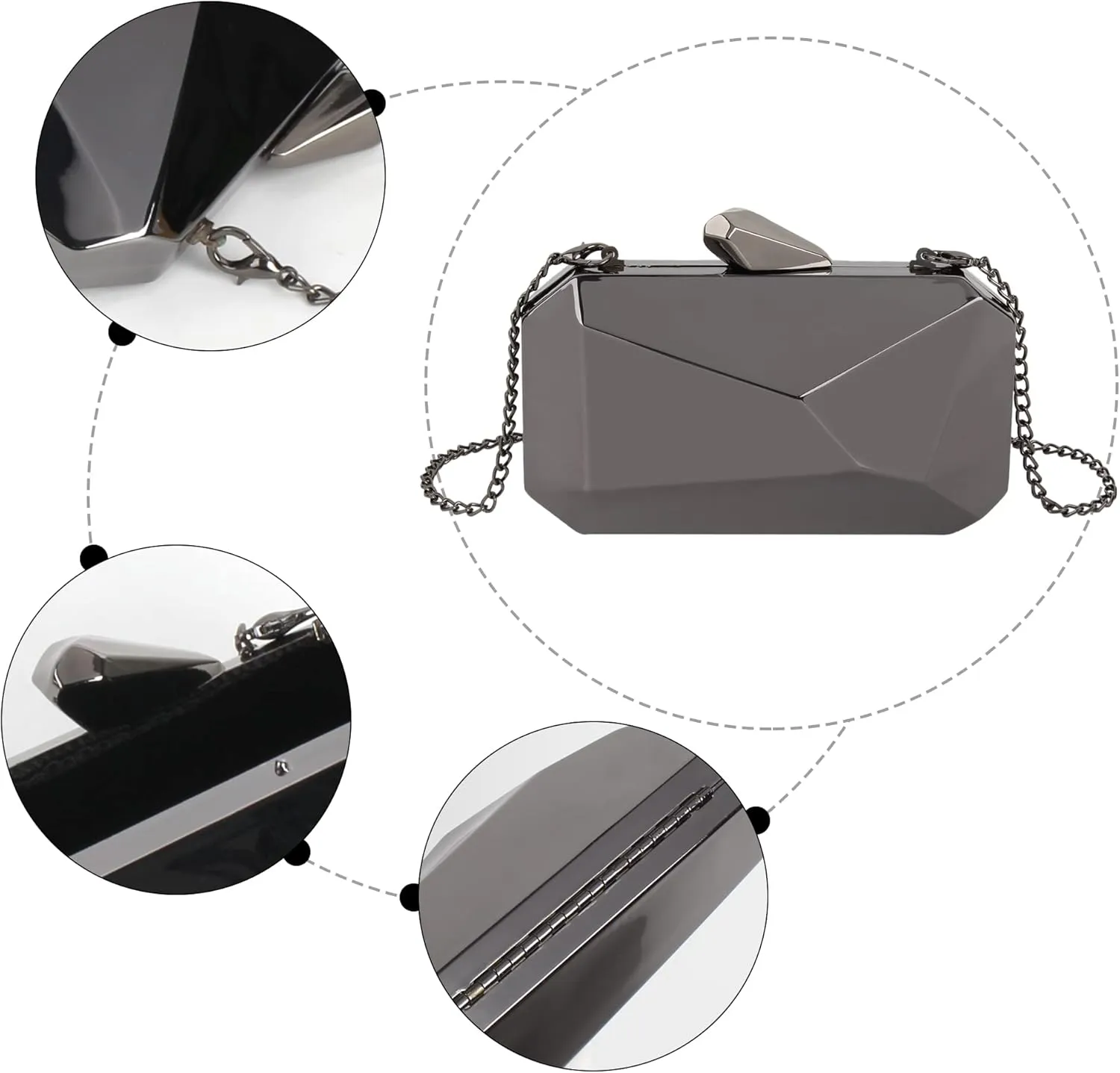 Reberomantic Women Lattice Pattern Metal Handbag Chain Geometric Evening Clutch Purse