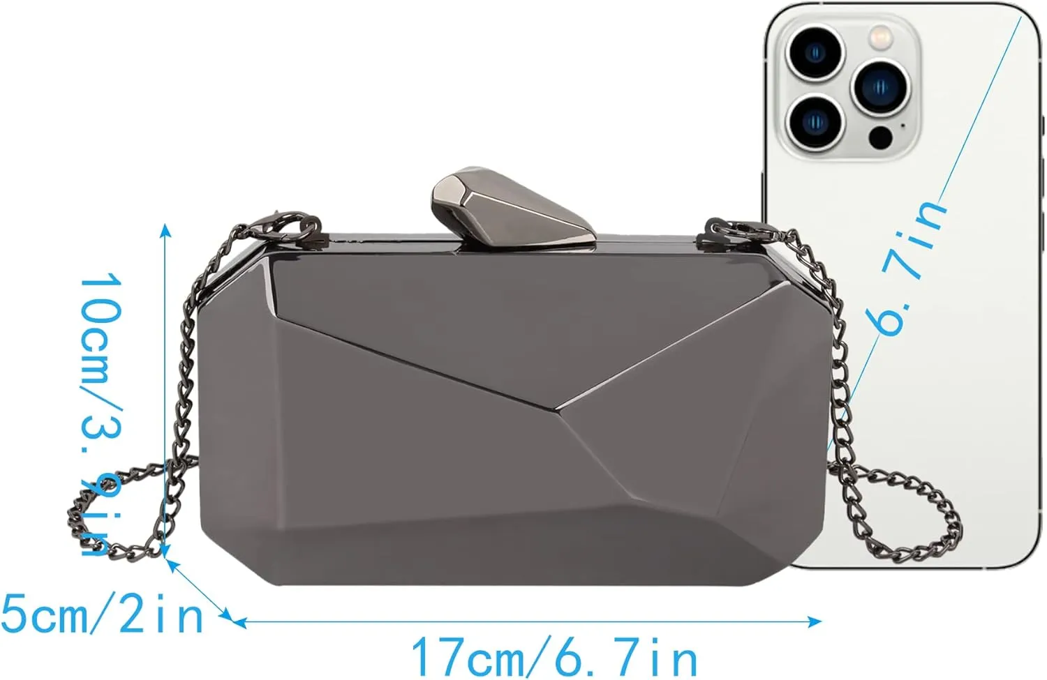 Reberomantic Women Lattice Pattern Metal Handbag Chain Geometric Evening Clutch Purse