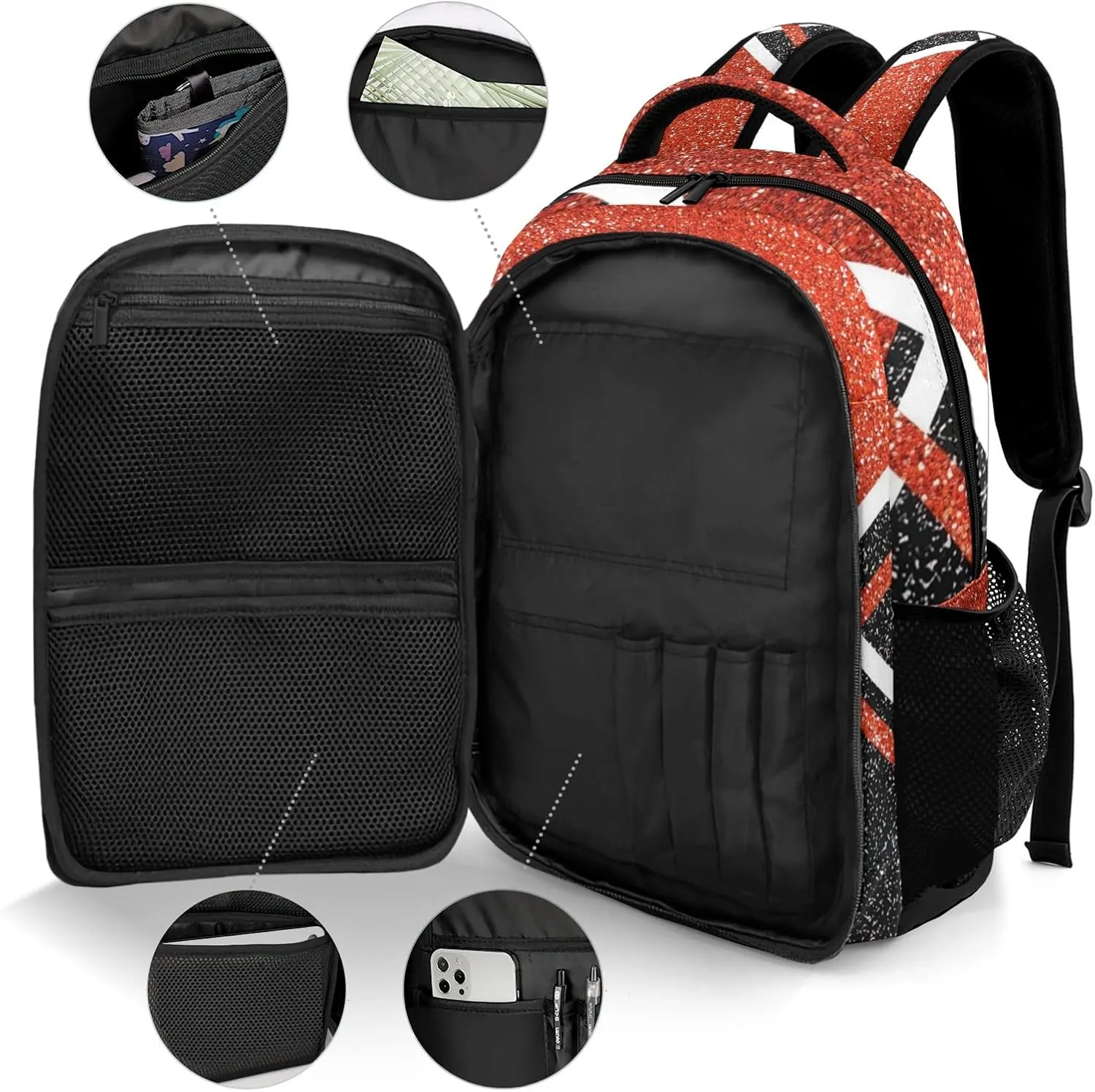 Red Orange Cheerleader Cheer Backpack Personalized with Name for Men Women Shoulder Bag Laptop Bag Bookbag